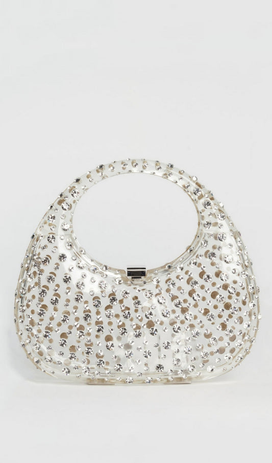 AIIZIE ANNABEL CLEAR CRYSTAL EMBELLISHED ACRYLIC CLUTCH - WHITE - product image