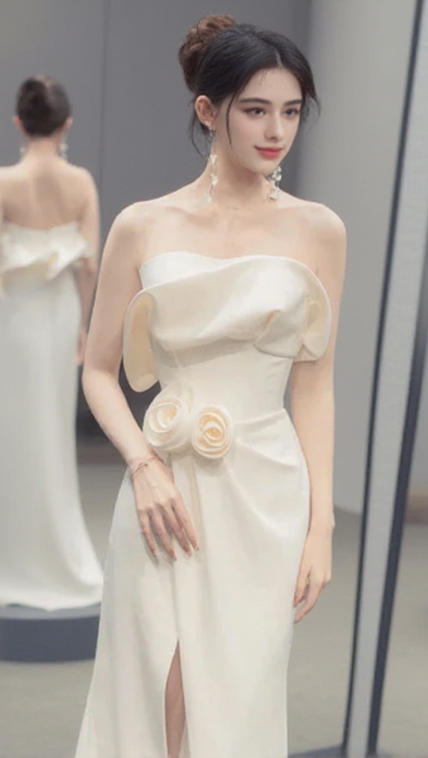 AIIZIE GAUZE SATIN GOWN IN CREAM WHITE - product image
