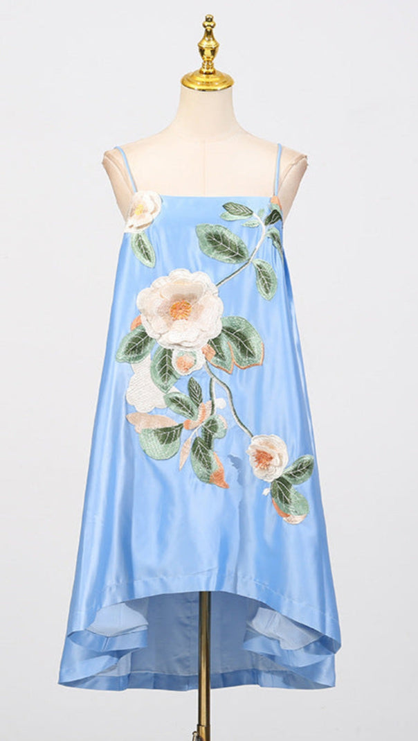 AIIZIE EDWINA APPLIQUE FLORAL EMBROIDERED MINI DRESS IN BLUE - product image