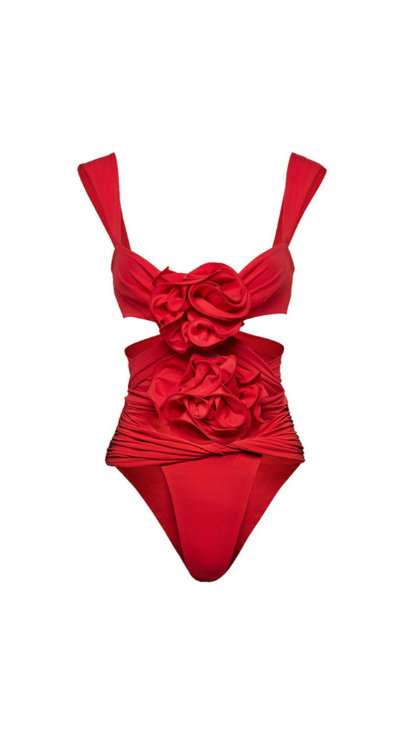 AIIZIE RED 3D FLOWER ONE PIECE SWIMSUIT AND SKIRT - product image