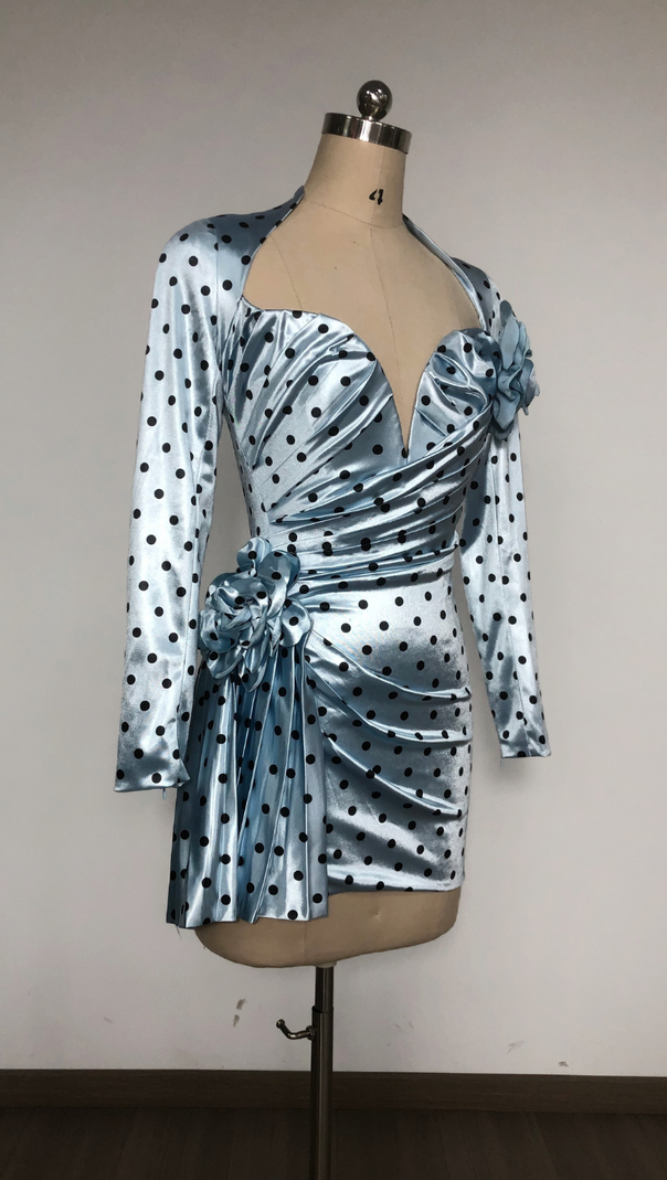 AIIZIE JENNY POLKA DOTS SATIN MINI DRESS IN BLUE - product image