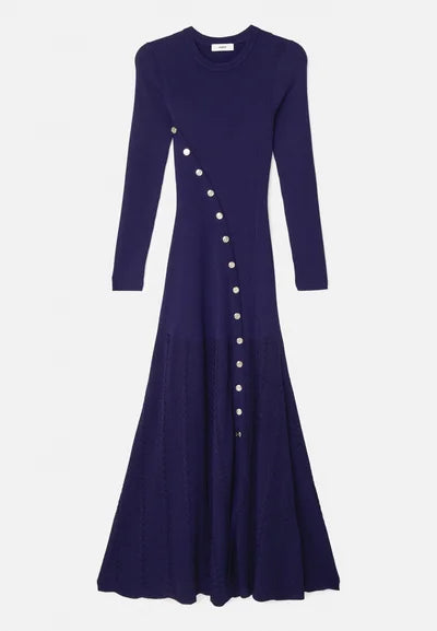 VIOLA RIBBED-KNIT MIDI DRESS IN NAVY BLUE