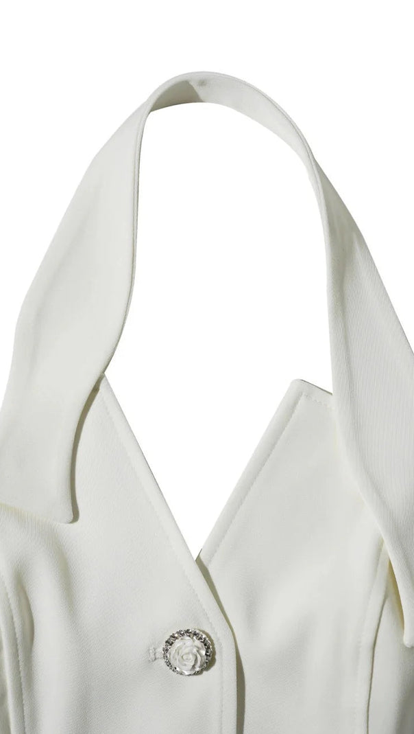 AIIZIE HALTER NECK VEST FLOWER EMBELLISHED PANTS SUIT IN IVORY - product image