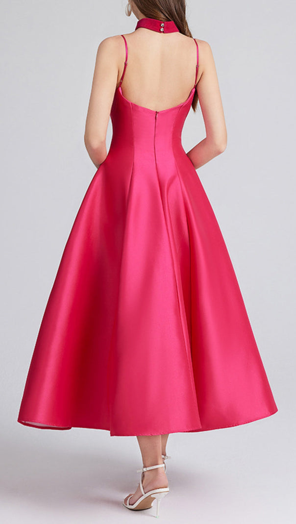 AIIZIE PATCHWORK MIDI DRESS IN ROSE RED - product image