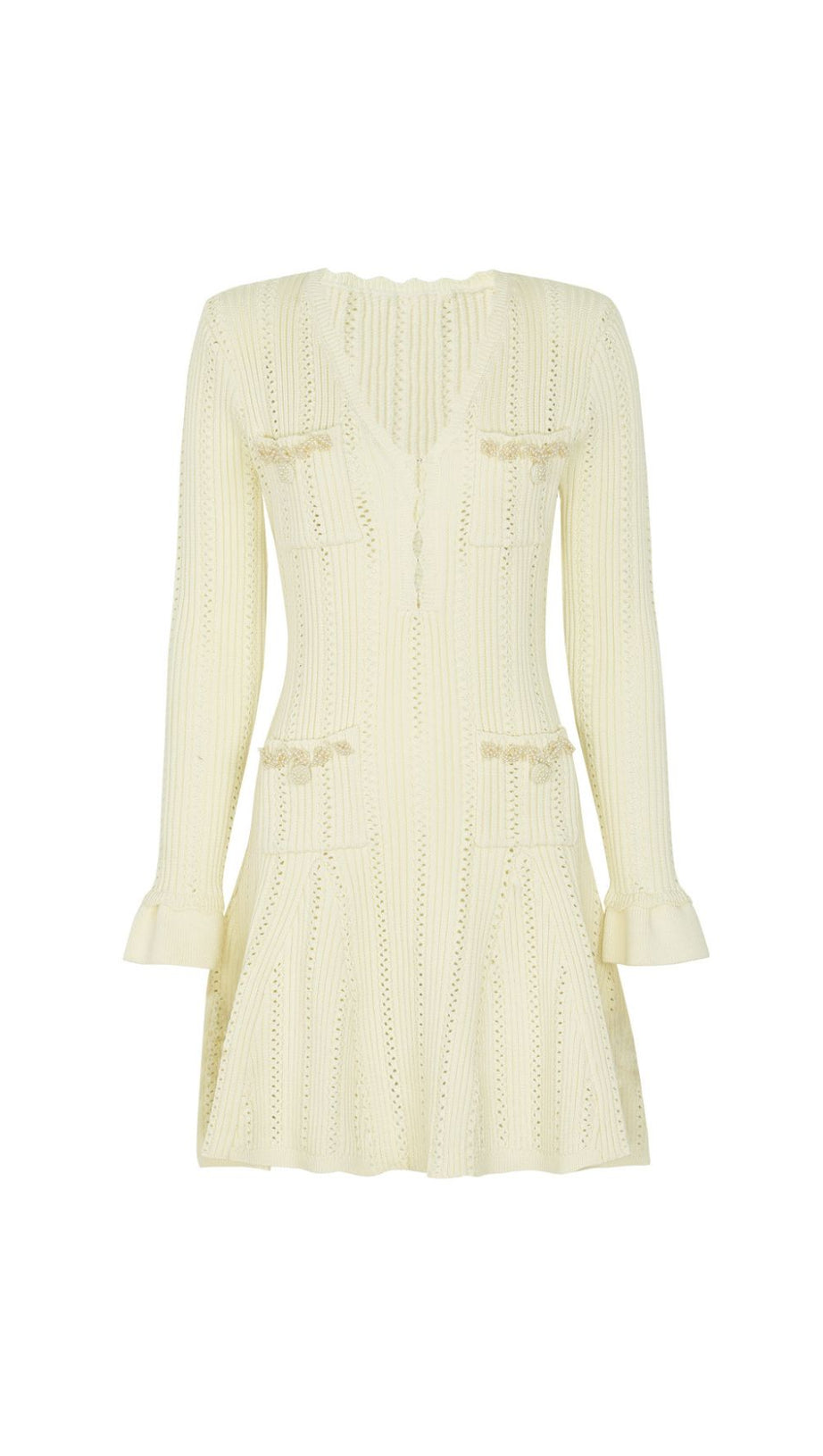 Elegant Pink Beaded Knit Mini Dress | Long Sleeve & Flattering Fit