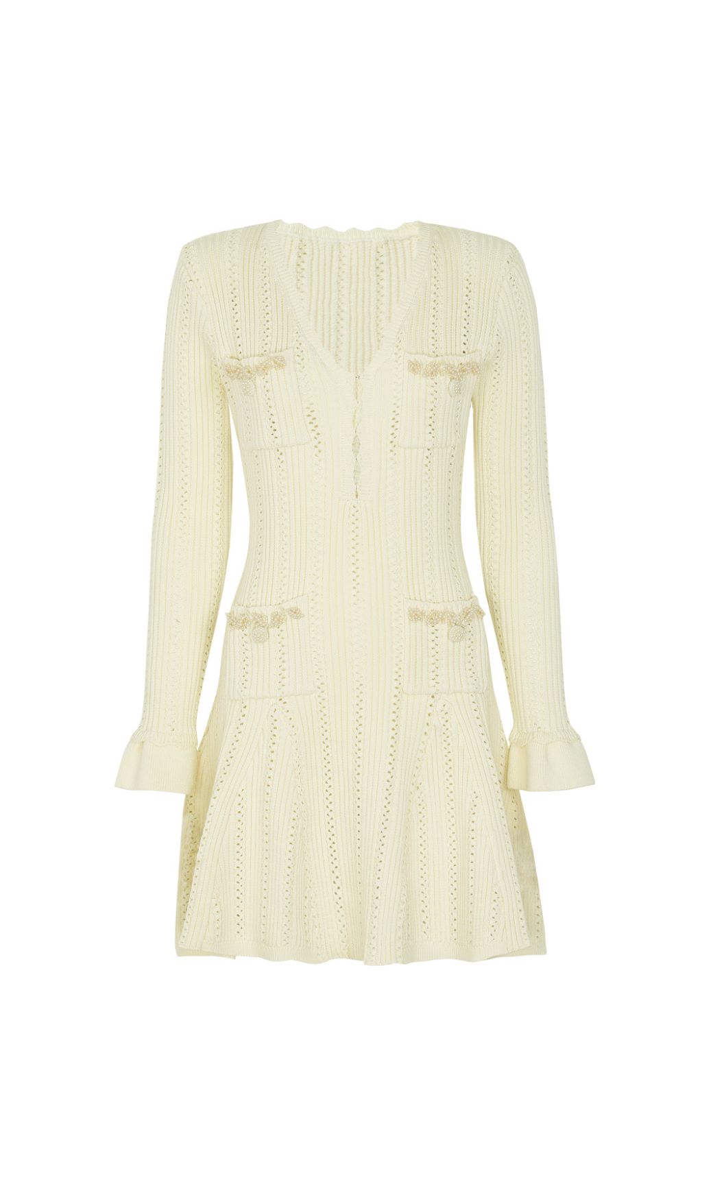 Elegant Pink Beaded Knit Mini Dress | Long Sleeve & Flattering Fit