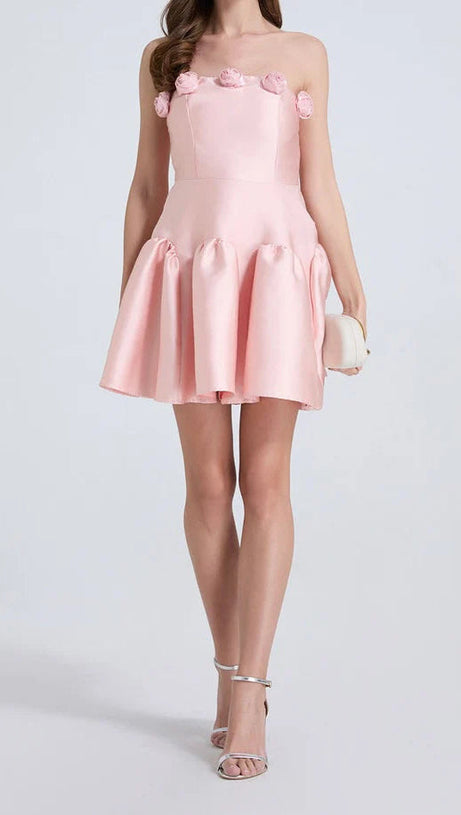 ABITO CORTO SENZA SPALLINE TINA FLOWER ROSA