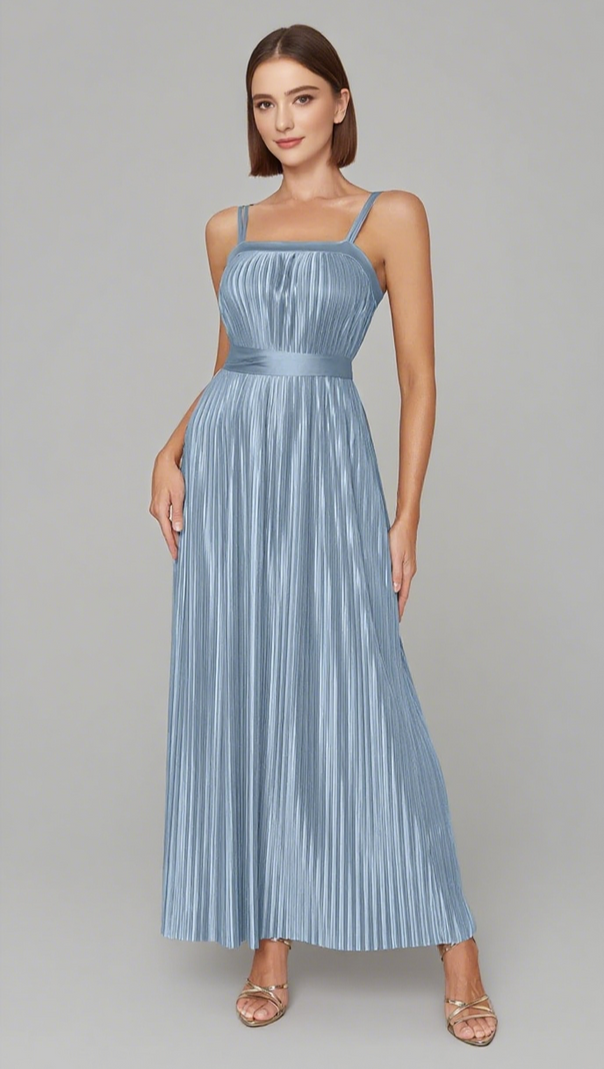 AIIZIE STRAPLESS PLEATED BELTED MAXI DRESS IN LIGHT BLUE - product image