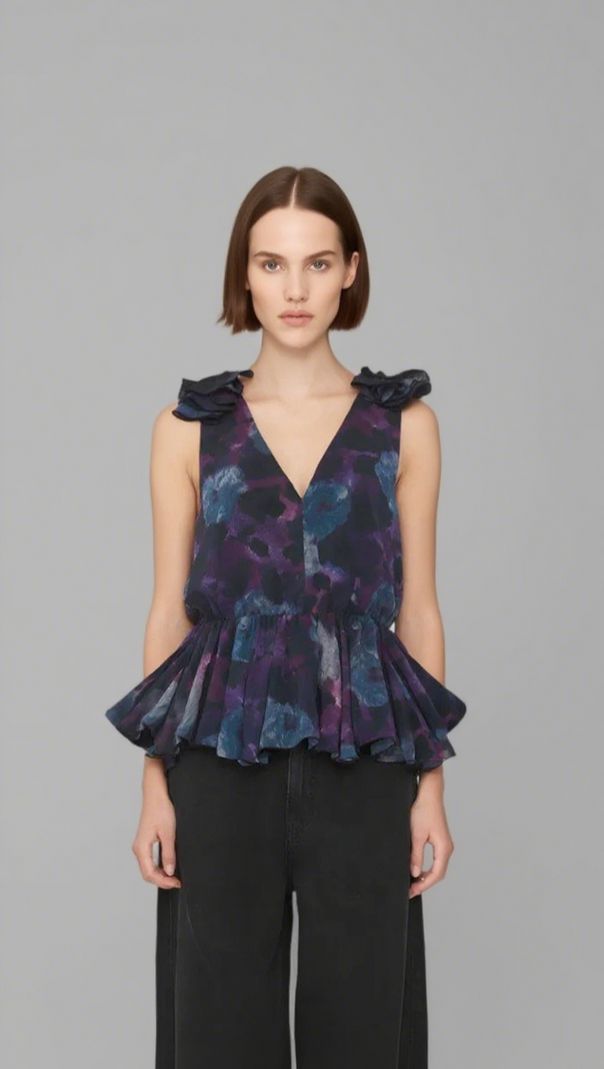 AIIZIE FLORAL PRINT CHIFFON RUFFLE TOP - product image