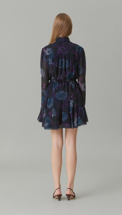 PURPLE FLORAL COCKTAIL MINI DRESS