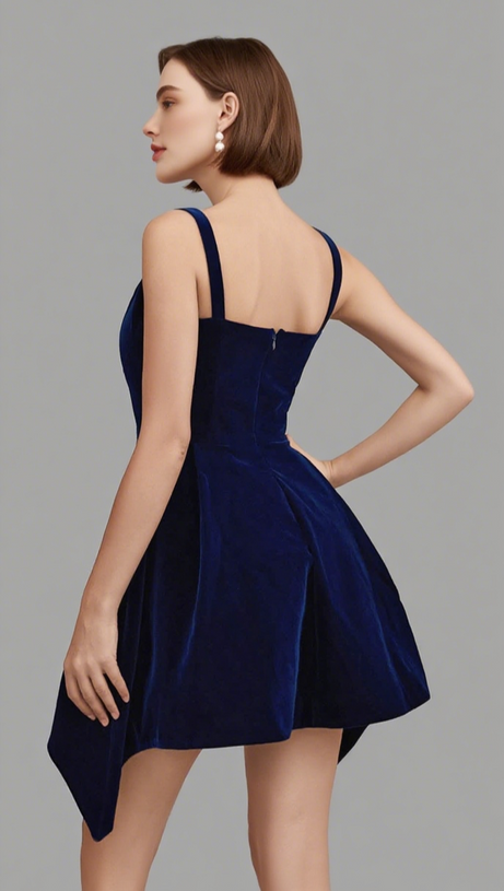 Asymmetrisches Minikleid mit Schleife und V-Ausschnitt in Marineblau