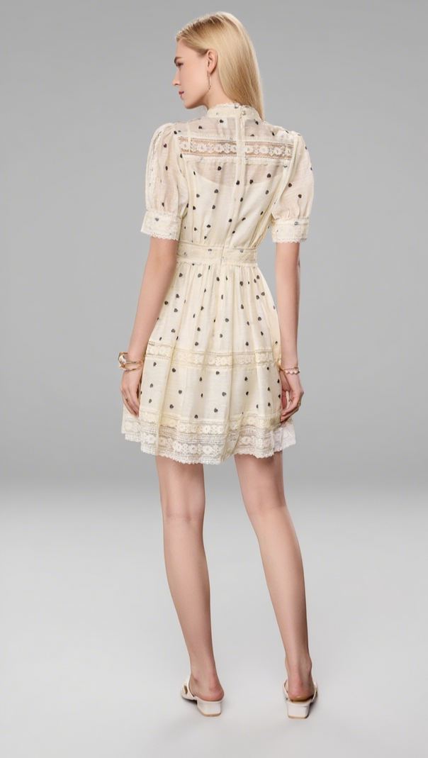 AIIZIE POLKA DOT V-NECK A-LINE MINI DRESS IN APRICOT - product image