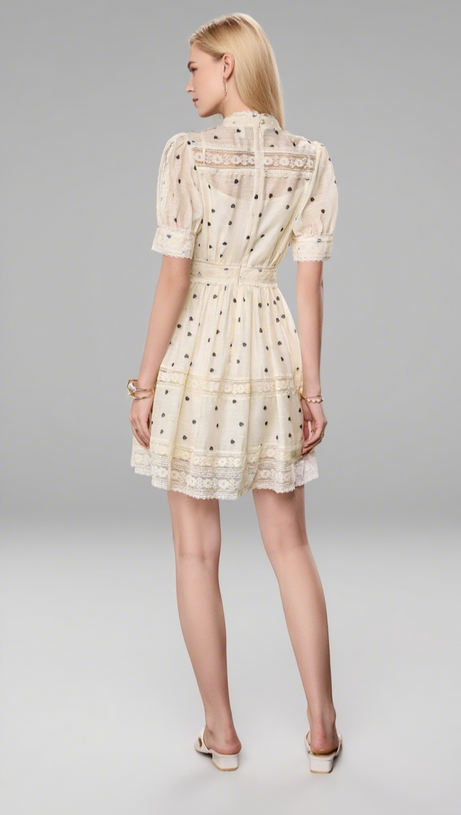 POLKA DOT V-NECK A-LINE MINI DRESS IN APRICOT