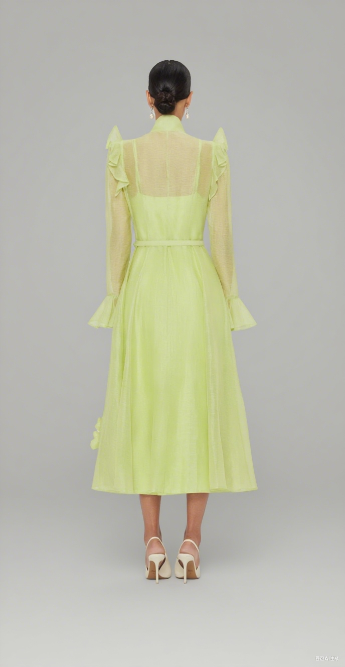 3d flower Butterfly Sleeve Midi Dress - Chartreuse