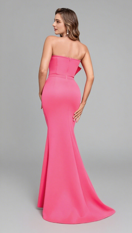 STRAPLESS RUFFLED MERMAID MAXI DRESS IN PINK