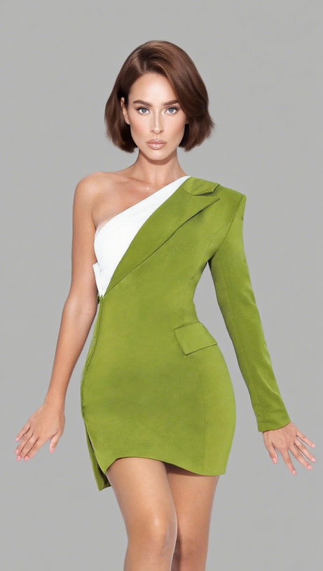 OLIVE ONE SLEEVE BLAZER MINI DRESS