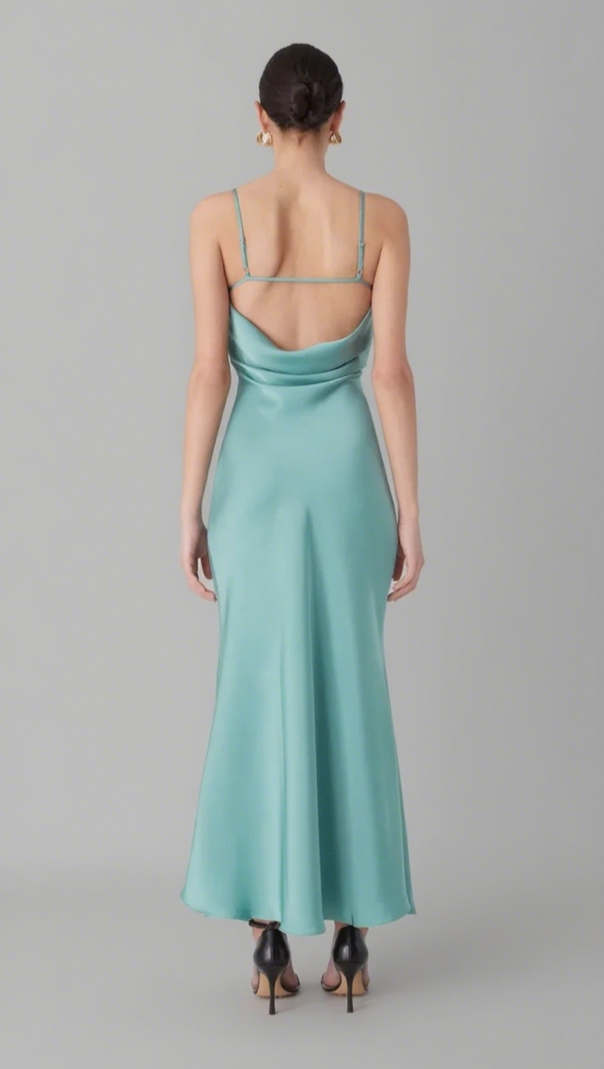 AIIZIE VIDA SATIN MIDI DRESS IN JUNIPER GREEN - product image