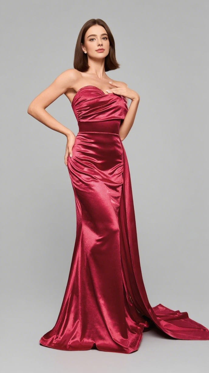 OFF - SHOULDER DRAPED - TRAIN MERMAID GOWN IN RED