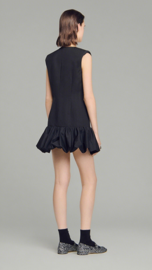AIIZIE BUTTON FRONT BUBBLE HEM MINI DRESS IN BLACK - product image