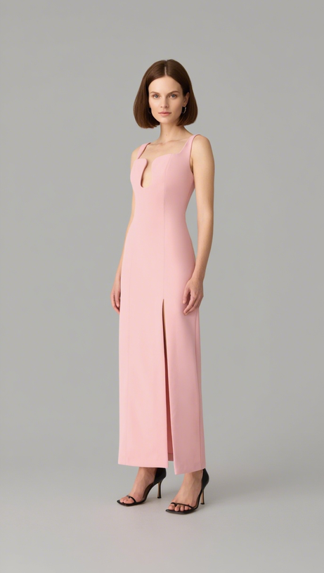 SLIT BONDED CREPE GOWN IN PINK