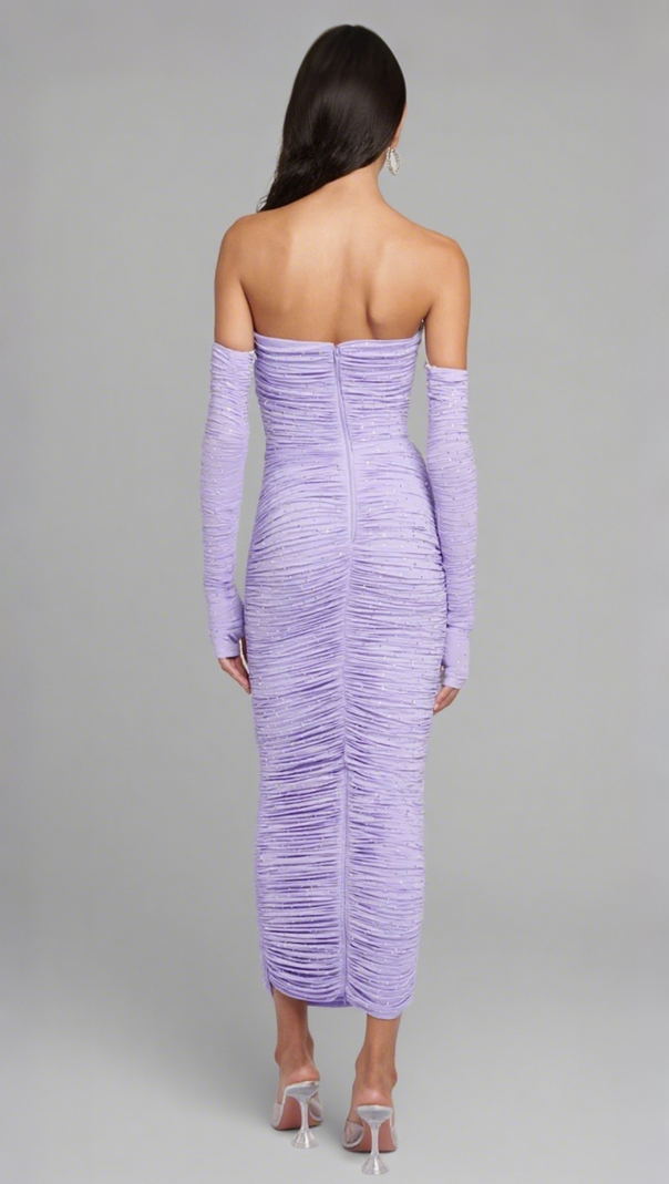 AIIZIE TISA CRYSTAL-EMBELLISHED RUCHED MIDI DRESS - product image
