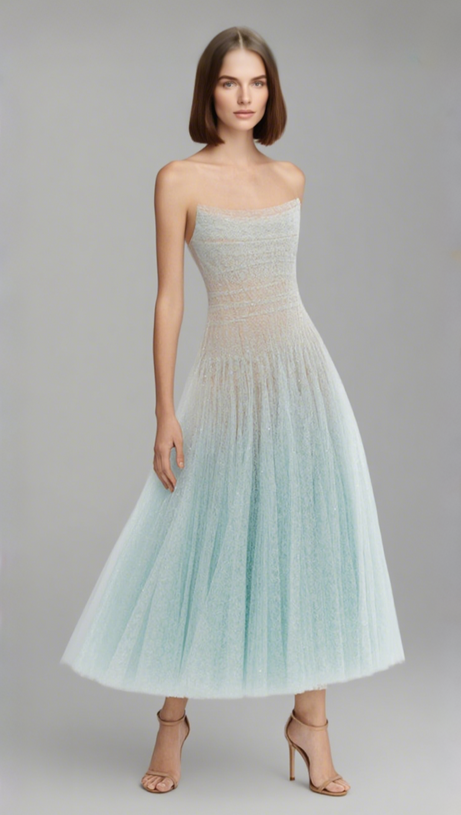 ABITO MIDI IN PIZZO DRAPPEGGIATO BLU