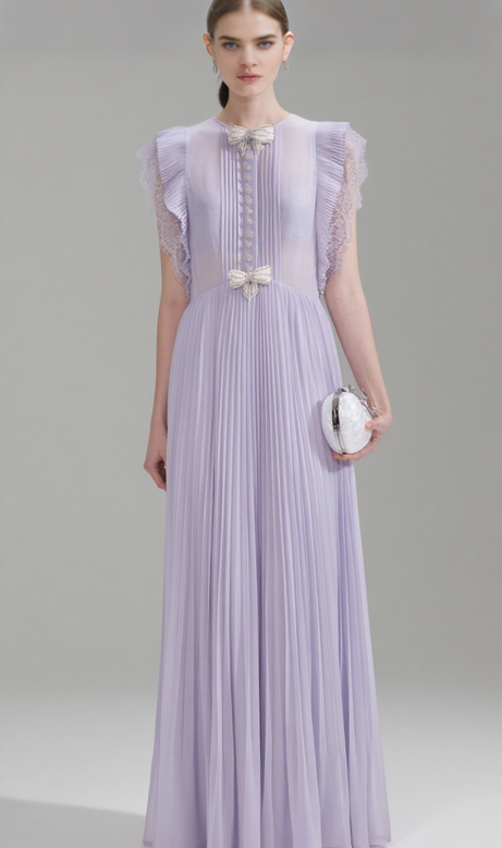 Lilac Chiffon Ruffle Maxi Dress