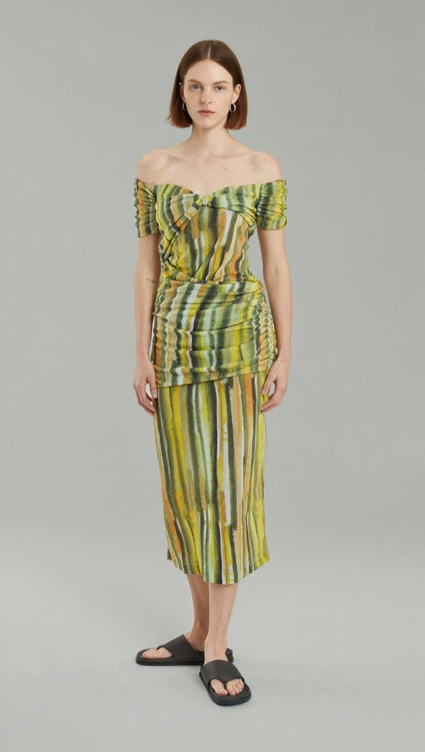 AIIZIE WIND THROUGH OFF SHOULDER DRESS | BRUSH STROKE - product image