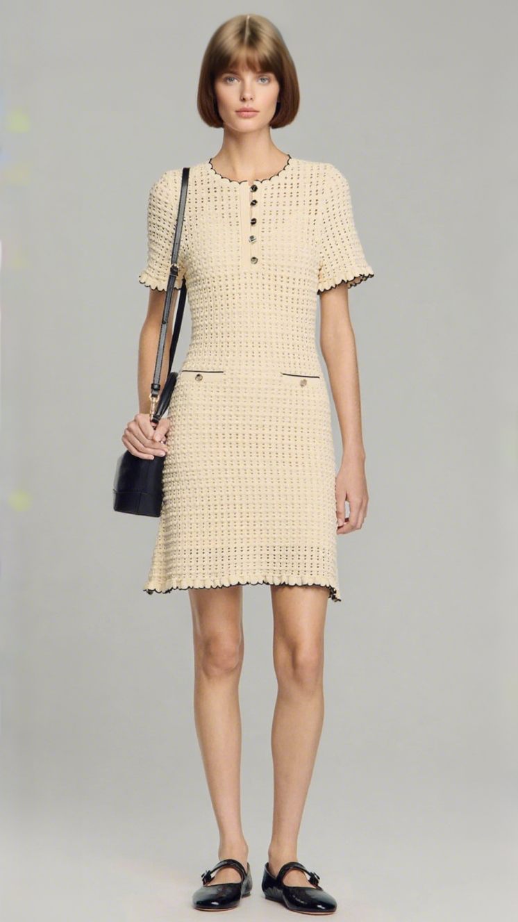 SIMONA HOLLOW KNIT MINI DRESS IN APRICOT