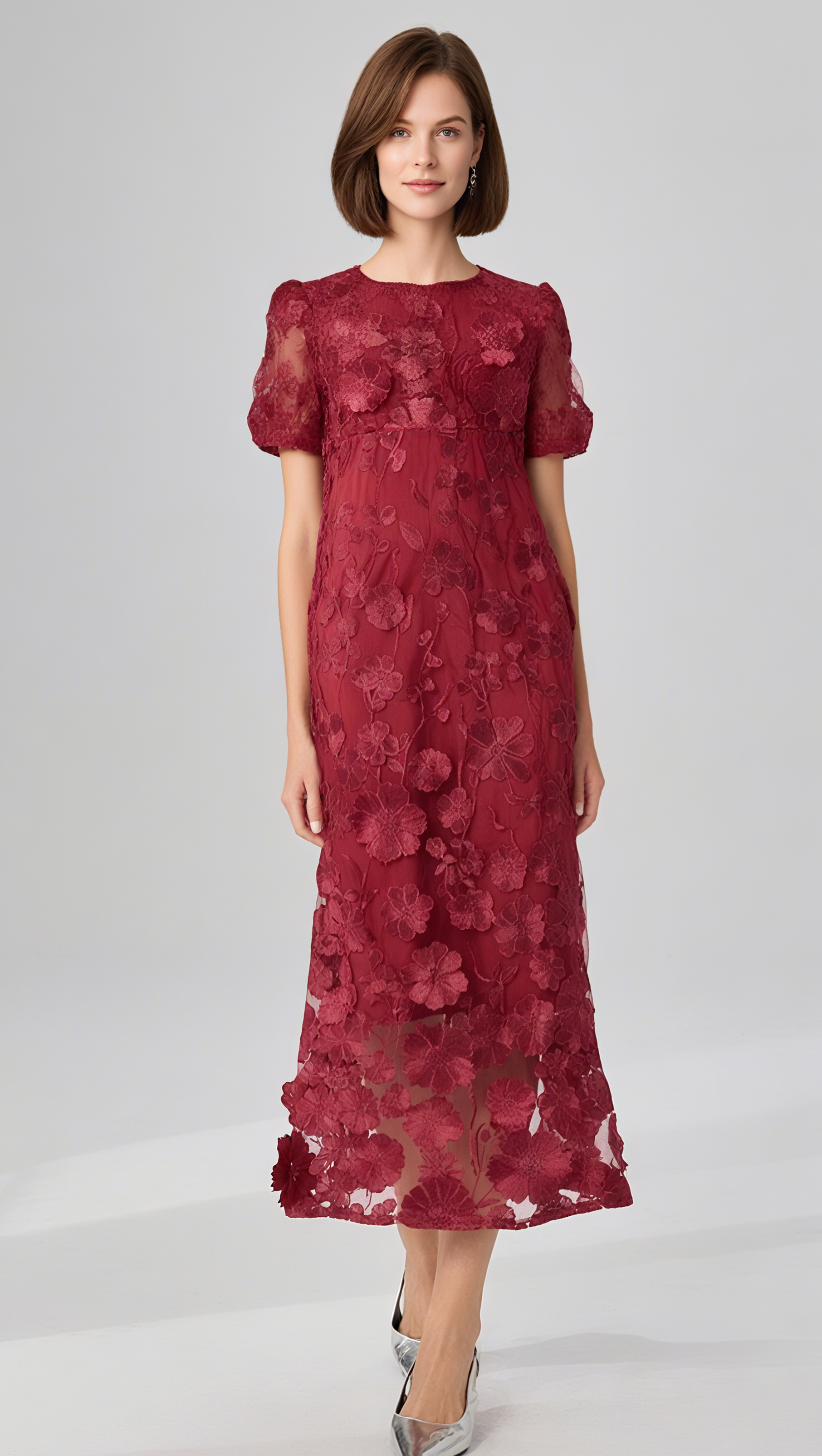 AIIZIE FLOWER MESH MAXI DRESS IN RED - product image