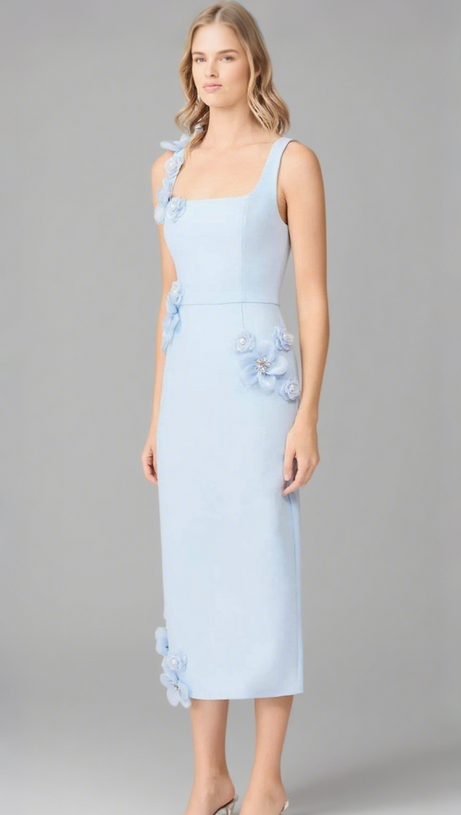 SABRINA 3D FLOWER MIDI DRESS IN BLUE