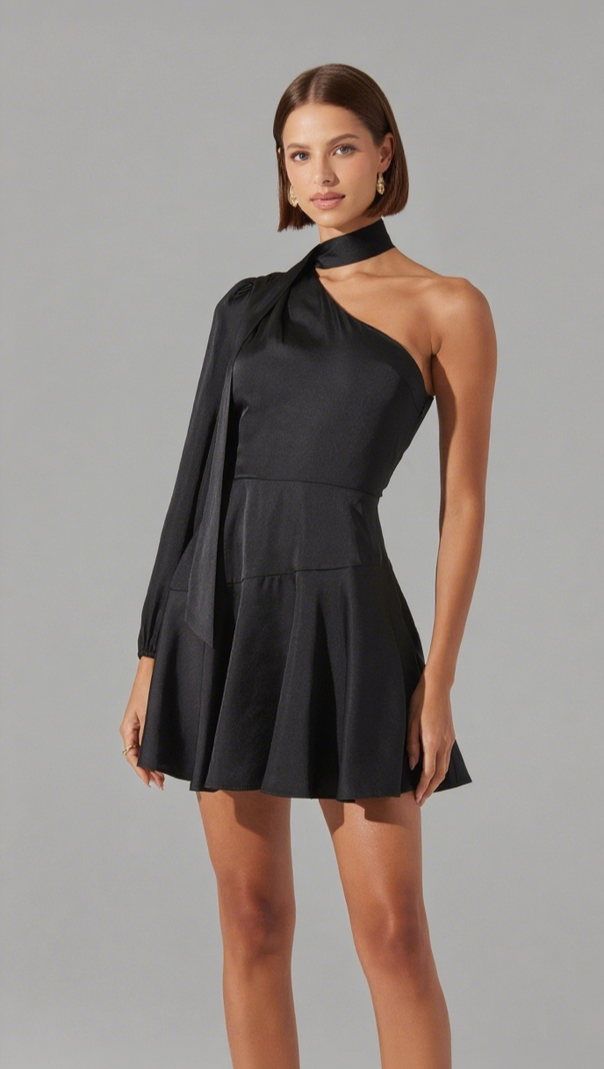 AIIZIE SATIN SCARF MINI SKATER DRESS - product image