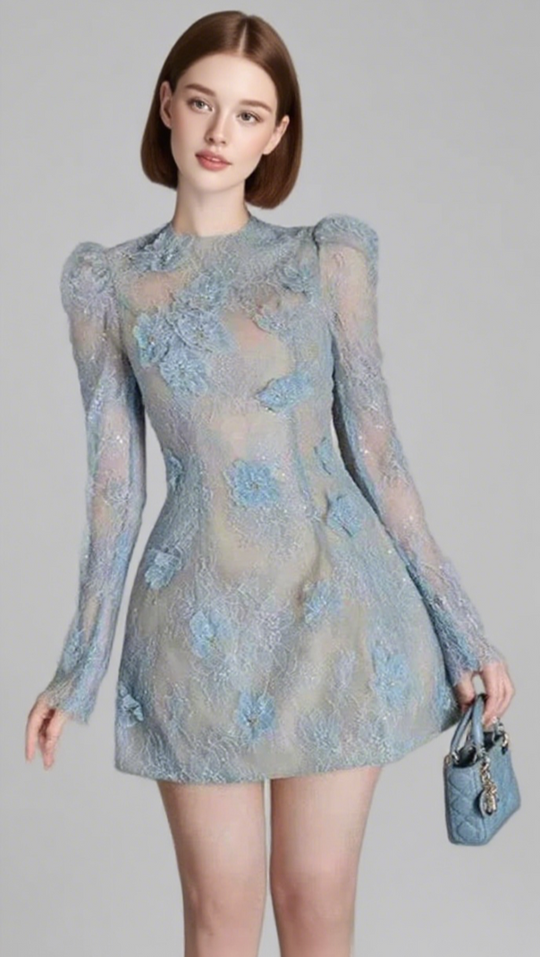 AIIZIE AMY LACE MINI DRESS IN BLUE - product image