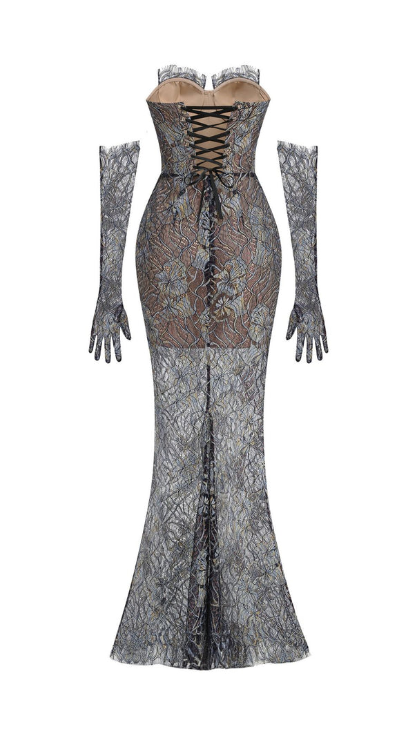 AIIZIE Javion Enchanting Strapless Floral Lace Gown with Opera Gloves - product image