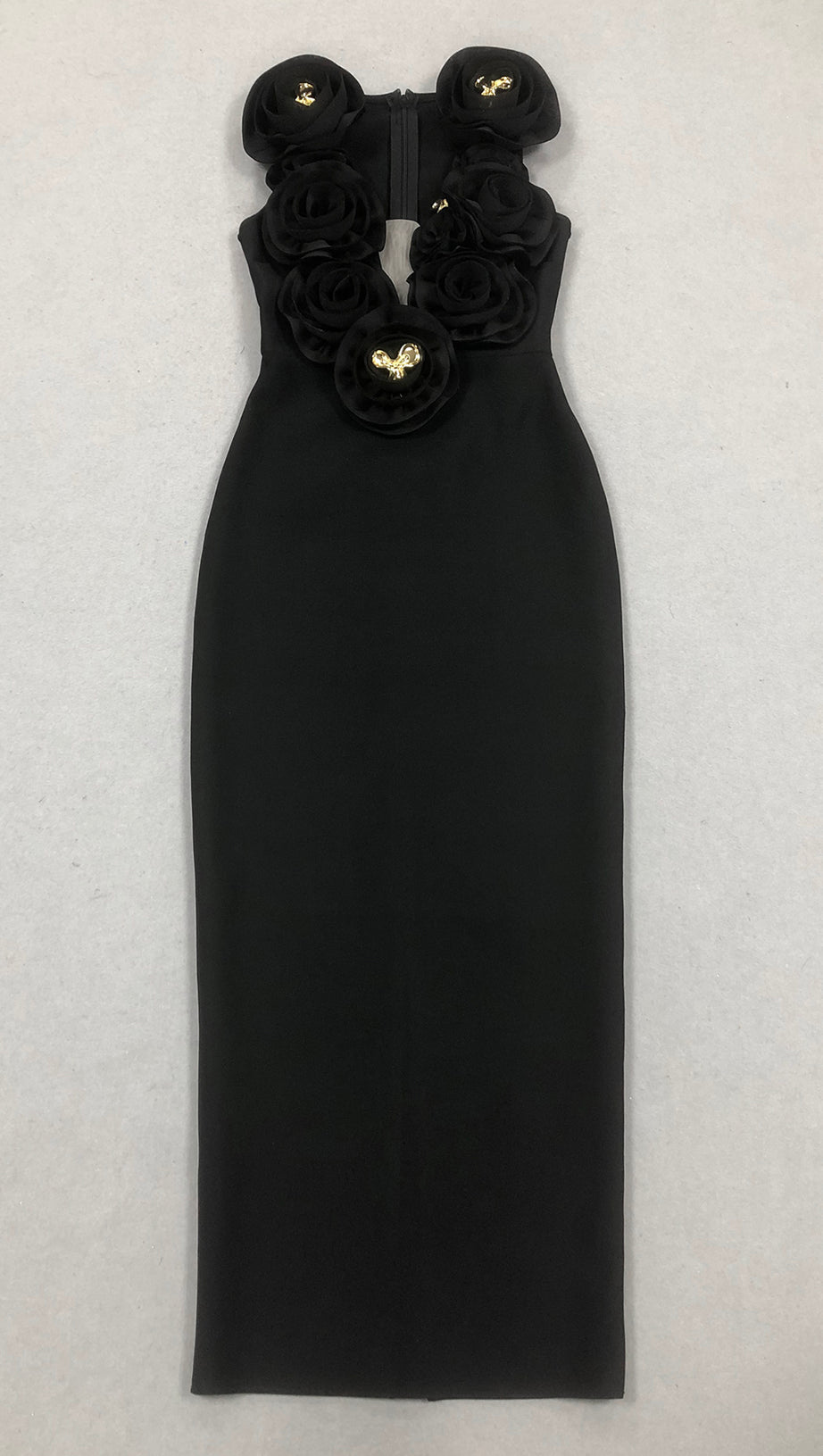 RUFFLED TOP WITH GOLD ACCENTS MAXI DRESS