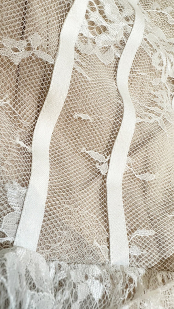 AIIZIE SLEEVELESS STAND COLLAR LACE TUTU MINI DRESS IN WHITE - product image