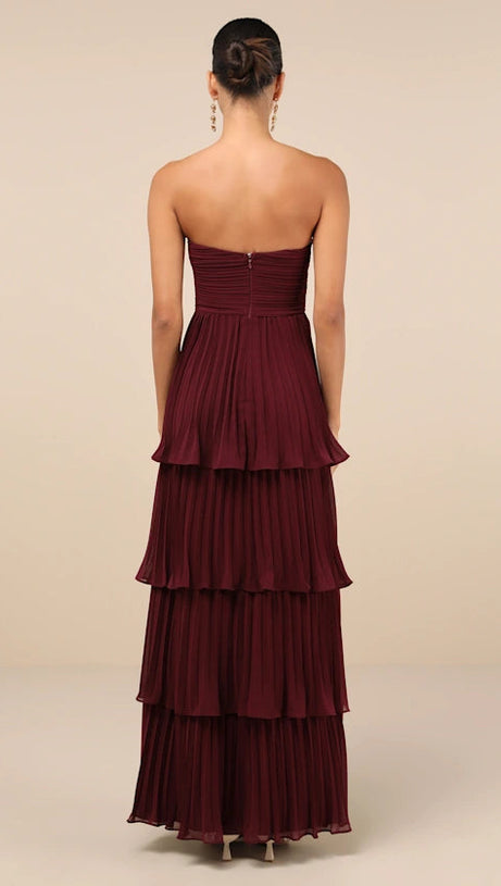 PLUM PURPLE STRAPLESS TIERED MAXI DRESS