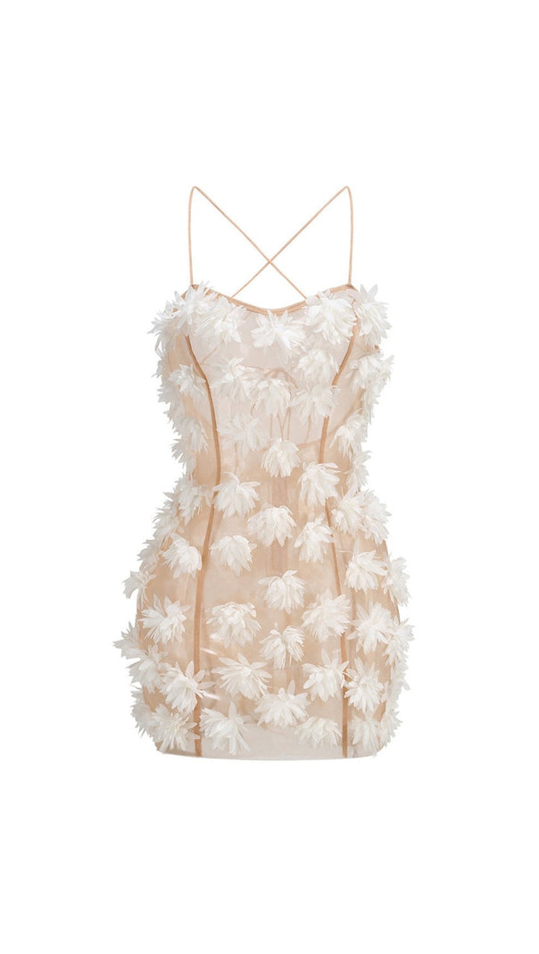 AIIZIE FLOWER EMBELLISHED MINI DRESS IN WHITE - product image