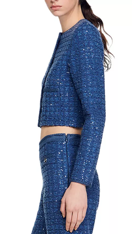 PALM CROPPED BLAZER IN BLUE