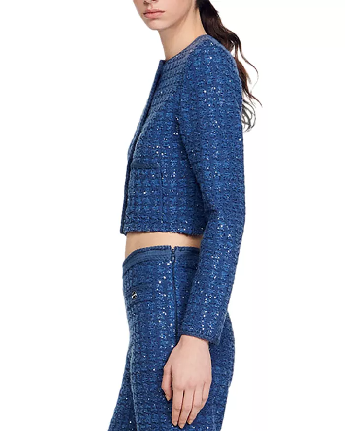 AIIZIE PALM CROPPED BLAZER IN BLUE - product image