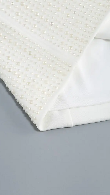 PEARL STUDDED WHITE MINI BODYCON DRESS