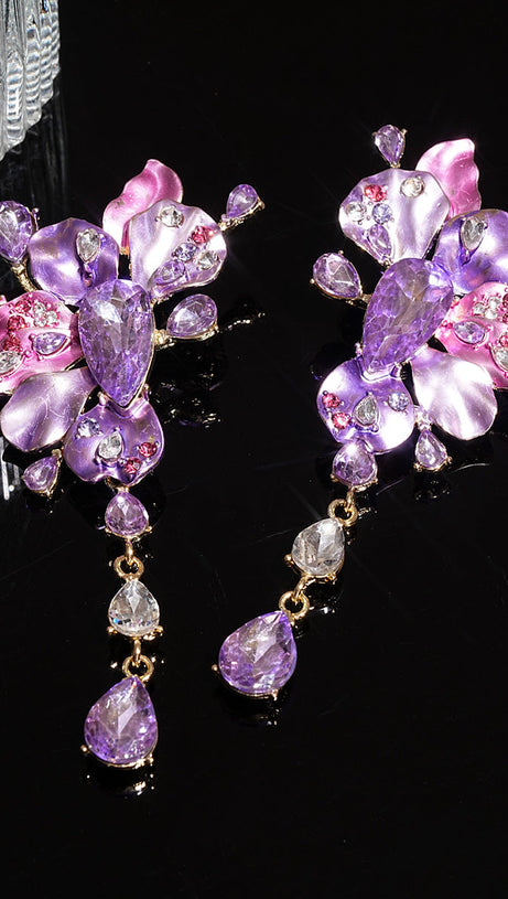 Luxe Lavender & Blush Crystal Floral Statement Drop Earrings