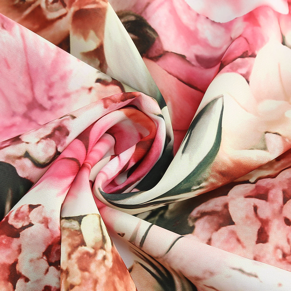 Rosa bedrucktes Midikleid mit offenem Rückenschlitz und ausgehöhlter Vorderseite