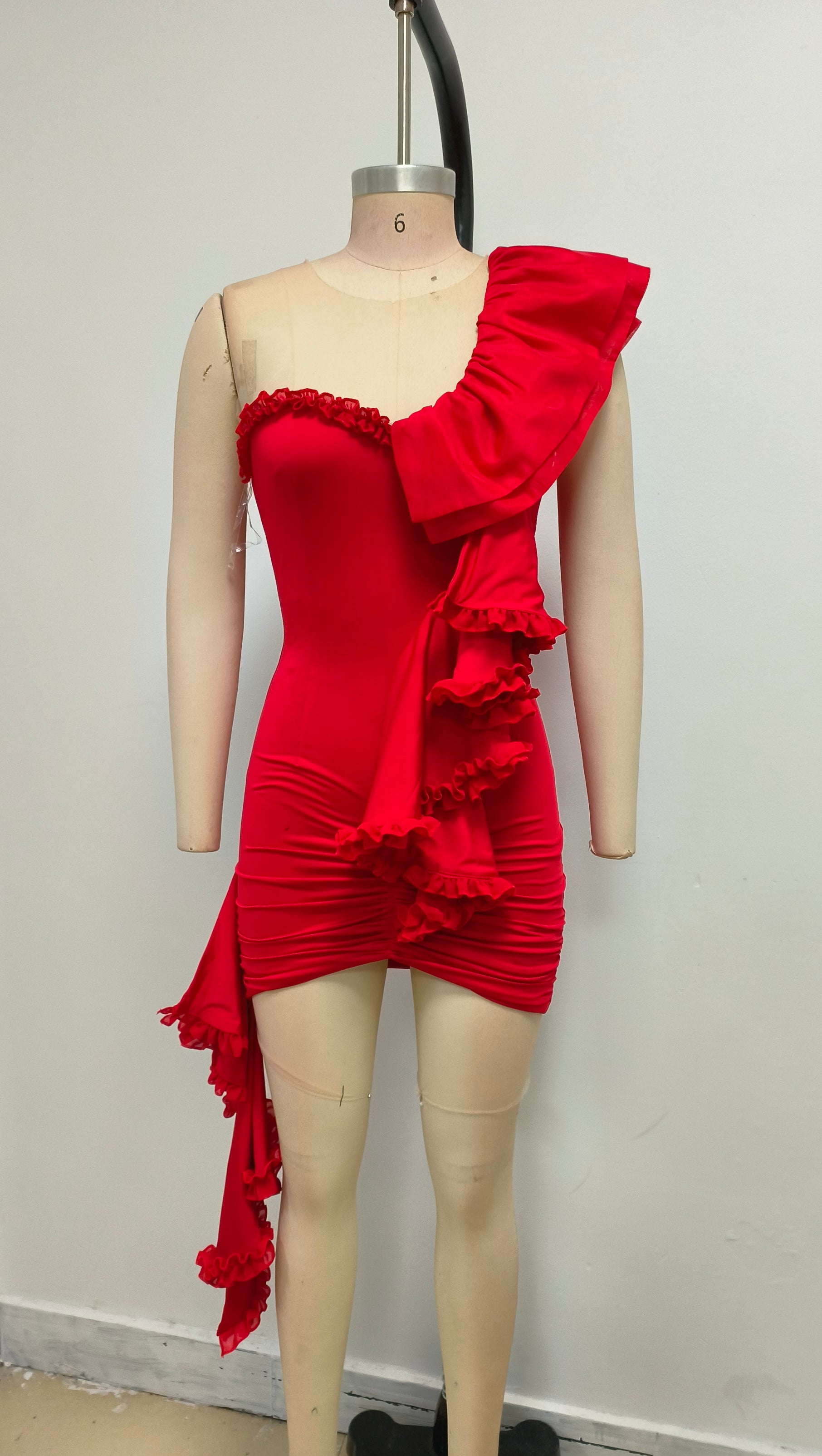 AIIZIE RED ONE SHOULDER RIBBON DRESS - product image