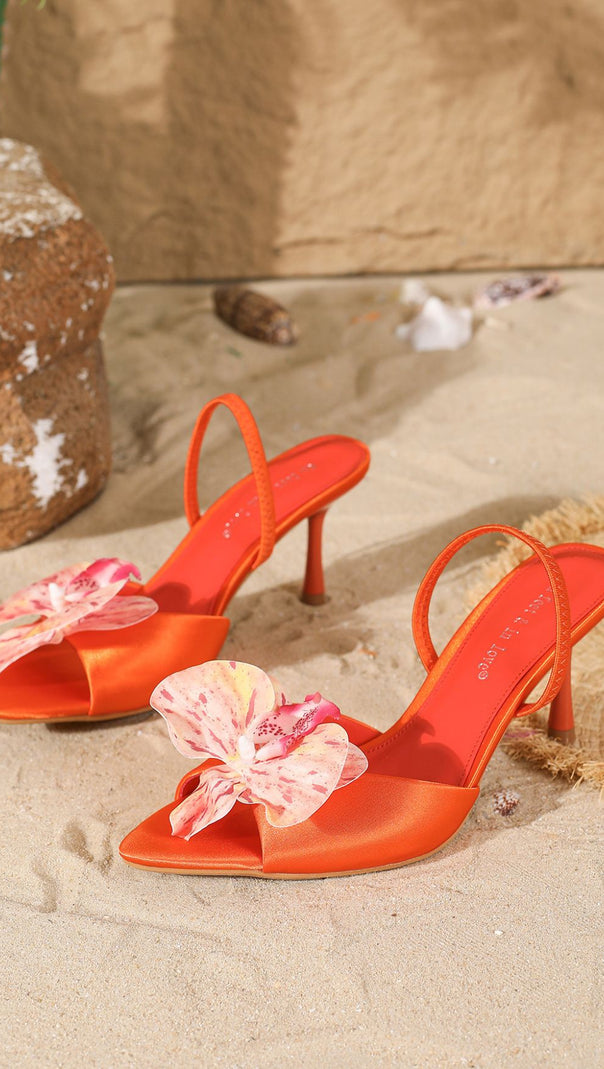 AIIZIE HOLLACE WOMEN'S VIBRANT ORANGE FLORAL ANKLE STRAP SANDALS - product image
