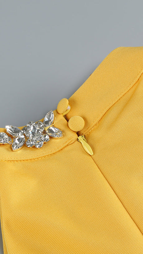 MAMIE HALTER FLORAL CRYSTAL MAXI DRESS IN YELLOW