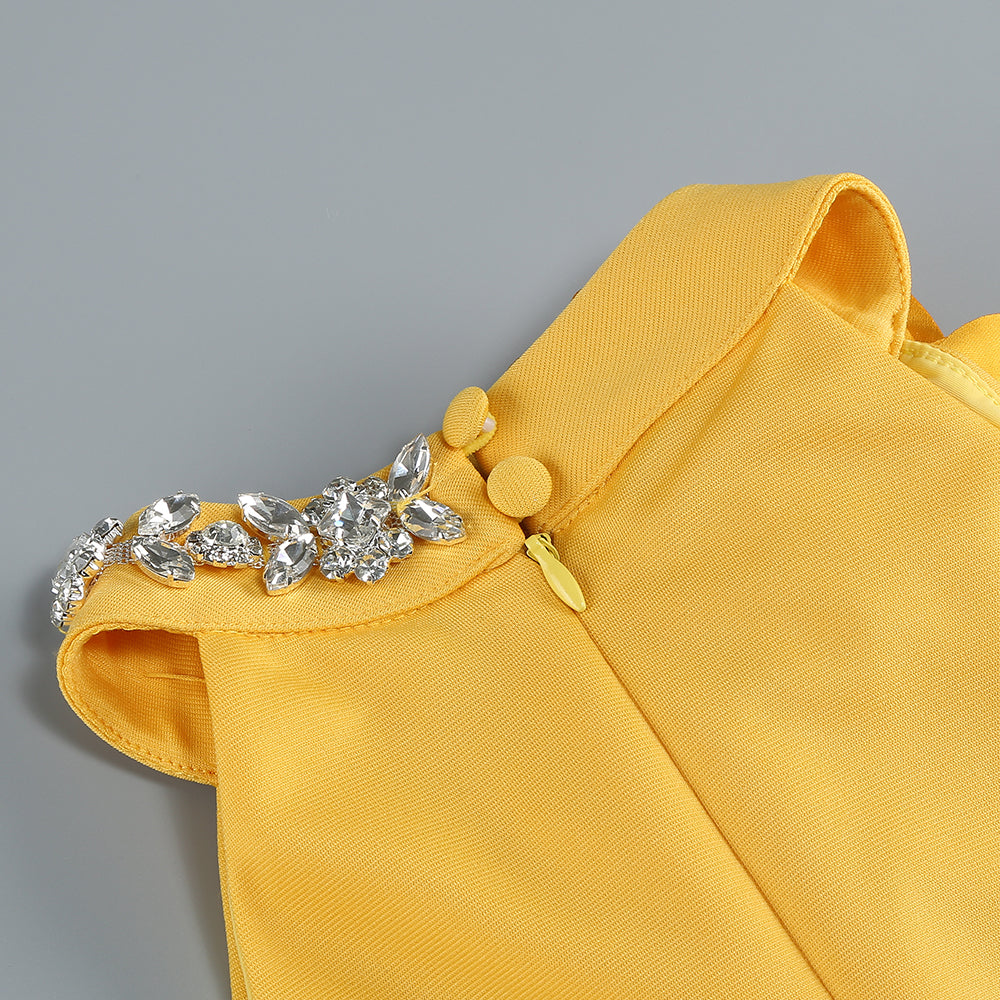 AIIZIE MAMIE HALTER FLORAL CRYSTAL MAXI DRESS IN YELLOW - product image