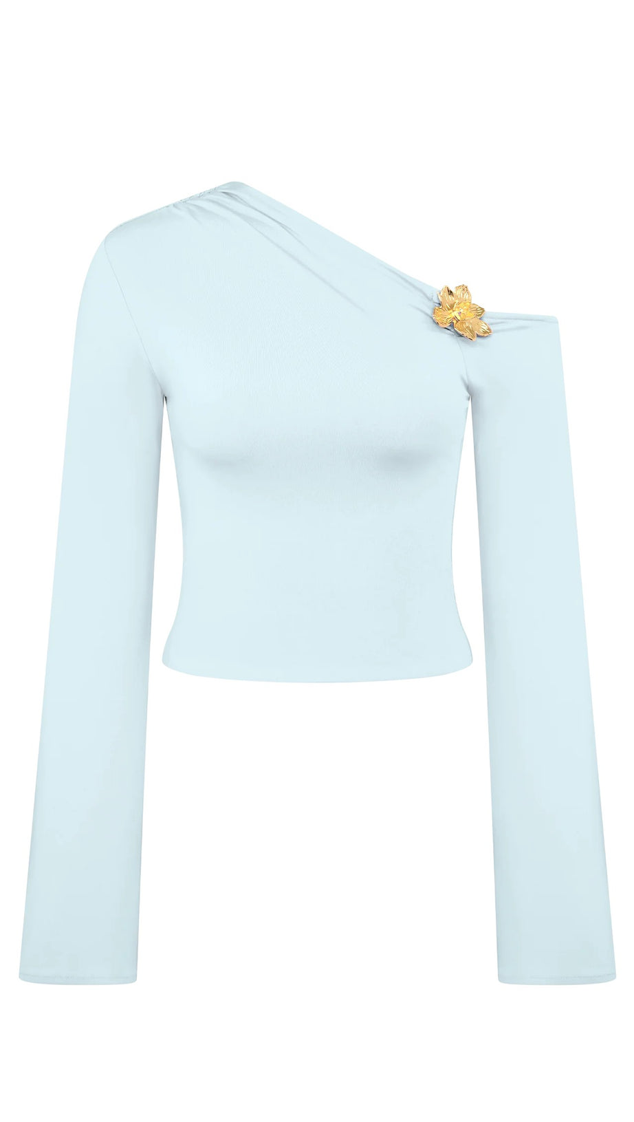 Blauer Anzug mit schrägem Kragen und hoher Taille und schmalem, langem Rock 