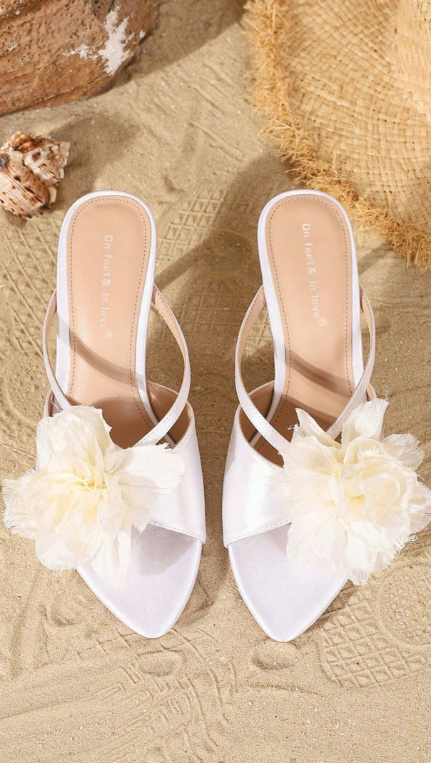 AIIZIE HUGHES ROMANTIC WHITE FLORAL STRAPPY MULES - product image