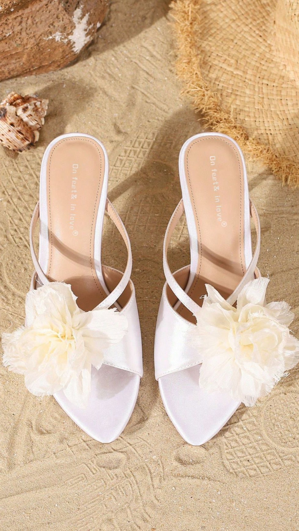 AIIZIE HUGHES ROMANTIC WHITE FLORAL STRAPPY MULES - product image